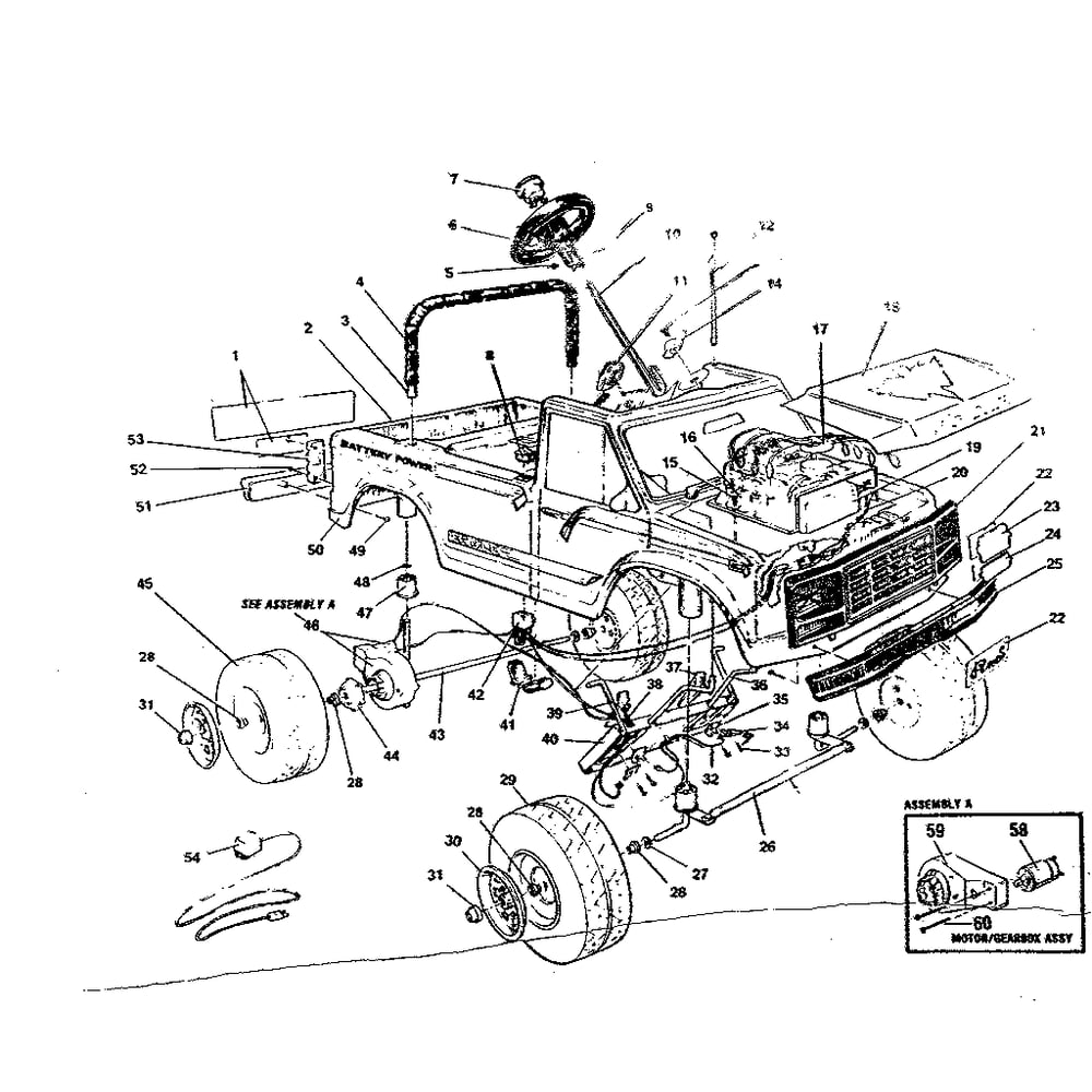 Replacement Parts Diagram and Parts List for PP3200B  Power Wheels Ride-On Cars